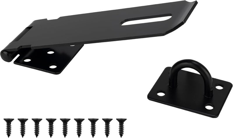 KIMIWISE 4 Inch Door Hasp Stainless Steel Hasp Latch, Heavy Duty Black Padlock for Fence Gates, Doors, and Cabinets, Brushed Surface Finish, 1 Pack - Image 1